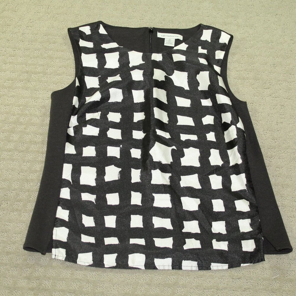 Liz Claiborne Sz S Black and White Spotted Sleeveless Back Zip Top